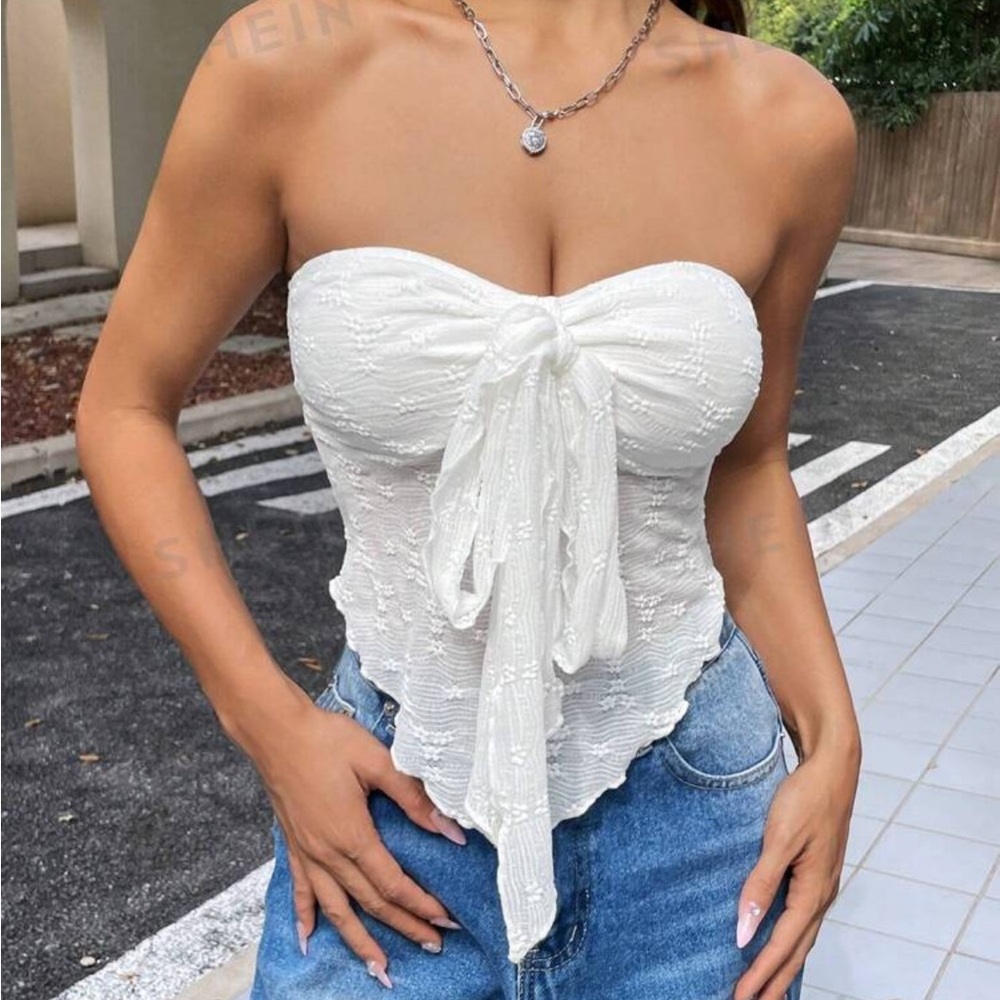 White Lace Strapless Top